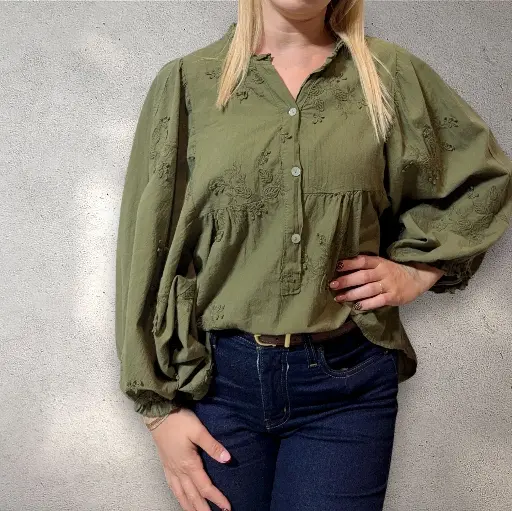 Blouse bohème vert olive